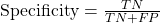 \text{Specificity} = \frac{TN}{TN + FP}